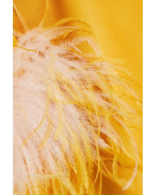 16Arlington Yellow Billie Feather-embellished Cotton-blend Midi Dress