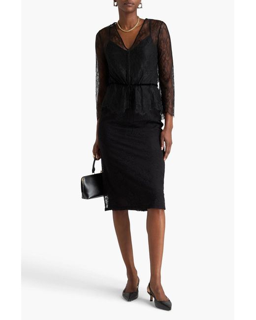 FRAME Black Velvet-Trimmed Lace Blouse