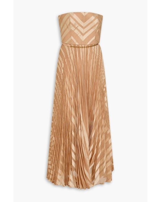 Zimmermann Natural Strapless Pleated Jacquard Midi Dress