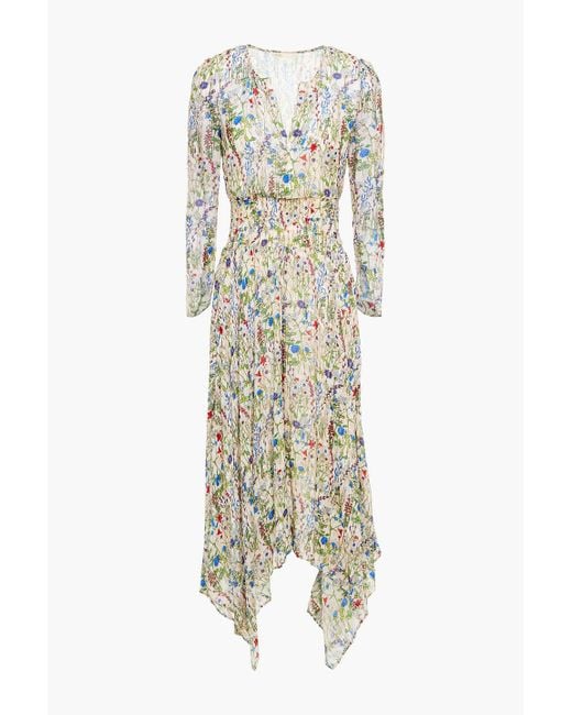 Maje Natural Rangley Asymmetric Metallic Fil Coupé Floral-print Chiffon Midi Dress