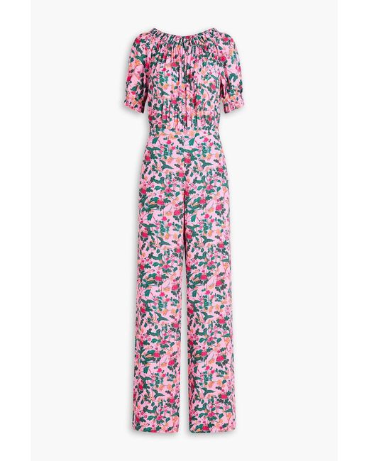 Saloni Purple Juli Floral-Print Crepe Jumpsuit