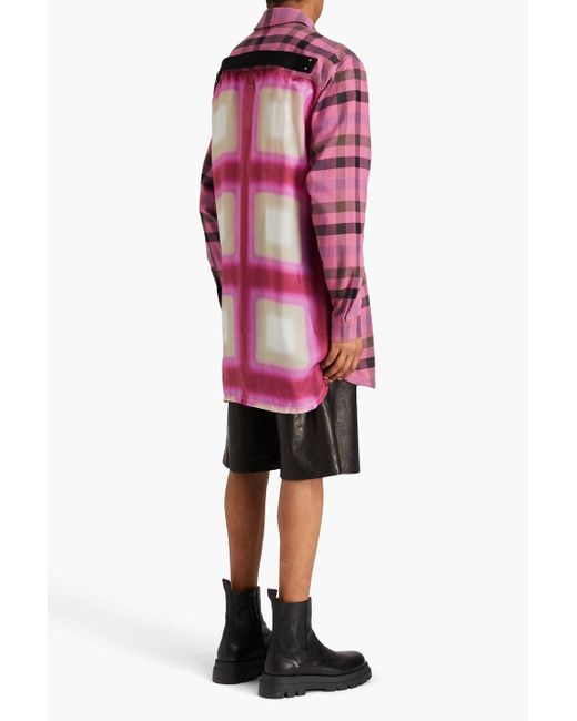 Rick Owens Pink Checked Satin-paneled Cotton-flannel Shirt for men