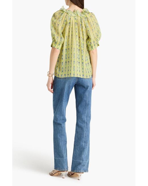 Saloni Yellow Josie Ruffled Printed Silk Top