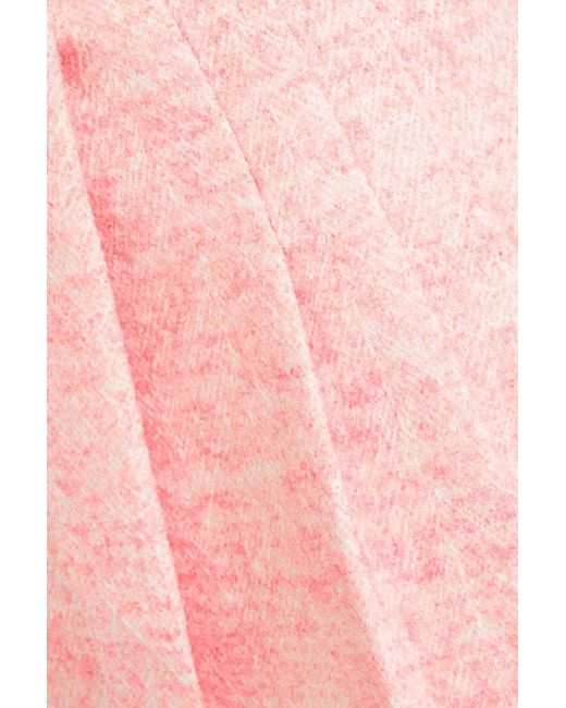 Maje Pink Janello Pleated Wrap-effect Bouclé-tweed Mini Skirt
