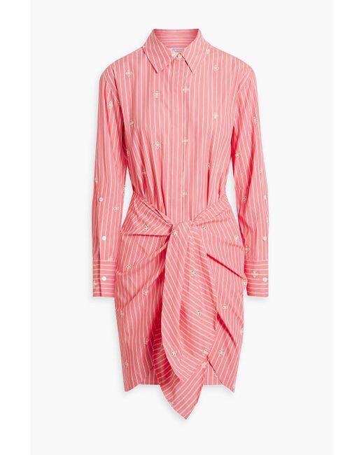 10 Crosby Derek Lam Pink Charlotte Striped Broderie Anglaise Cotton Mini Shirt Dress