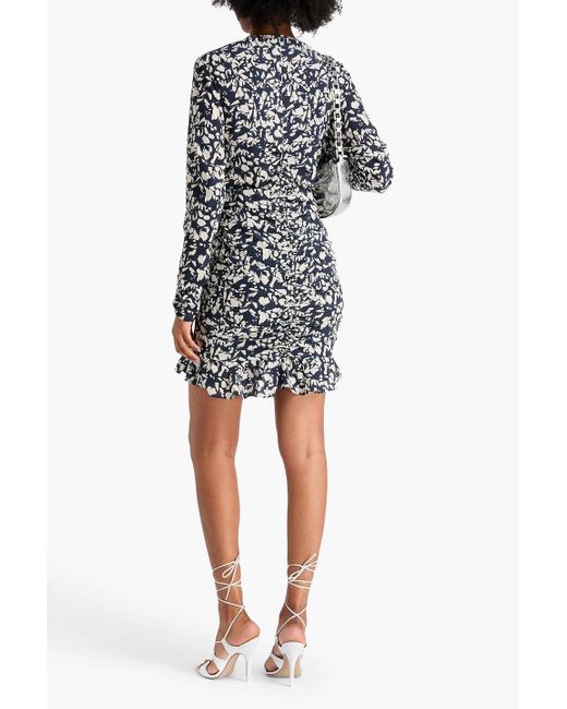 Isabel Marant Black Lara Ruched Printed Stretch-silk Mini Dress