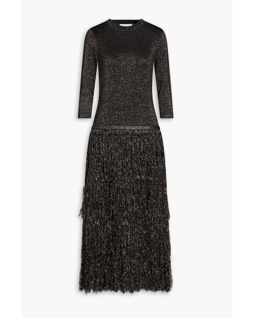Zimmermann Black Fringed Metallic Jersey Midi Dress