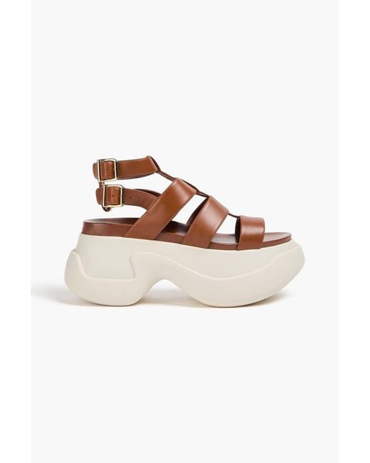 Marni Brown Leather Exaggerated-Sole Sandals