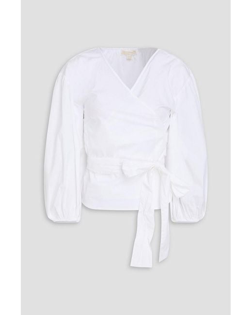 MICHAEL Michael Kors White Stretch Cotton-poplin Wrap Blouse