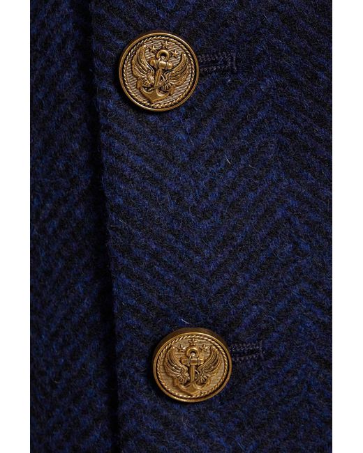 RED Valentino Blue Button-detailed Herringbone Wool-tweed Shorts