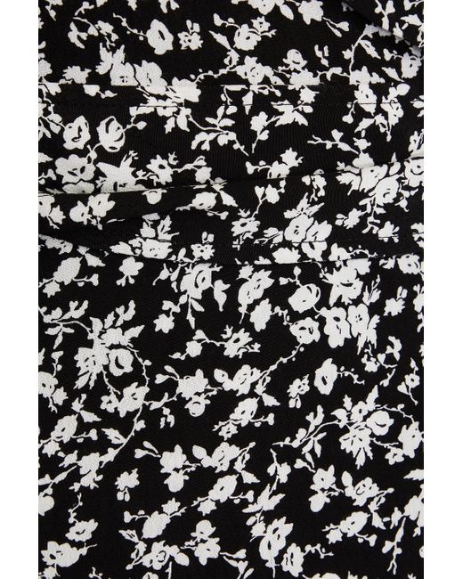 Ganni Black Floral-print Crepe Mini Wrap Dress