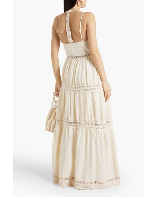 Jonathan Simkhai White Rocky maxikleid aus einer TM-leinenmischung mit cut-outs und häkelbesatz