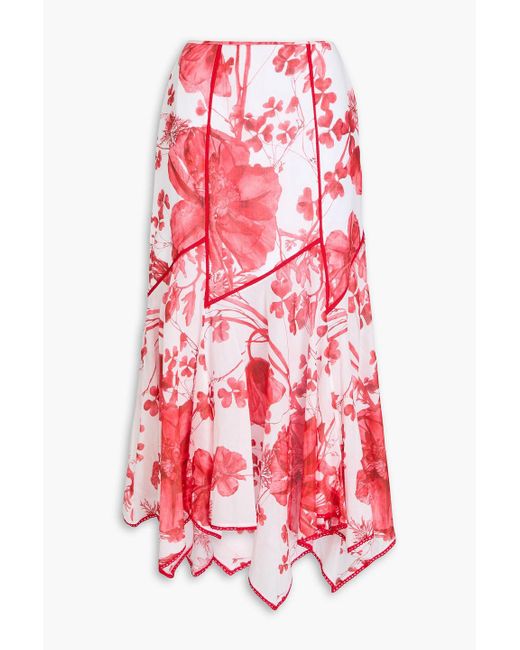 Charo Ruiz Red Nopy Floral-Print Cotton-Blend Voile Maxi Skirt