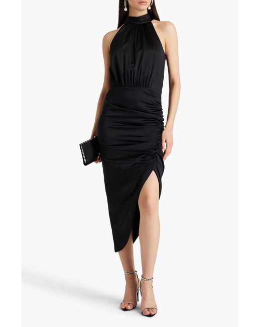 Veronica Beard Black Gabriella Asymmetric Silk-blend Satin Halterneck Midi Dress