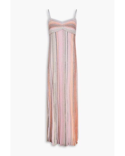Missoni Pink Sequin-Embellished Striped Ribbed-Knit Maxi Dress
