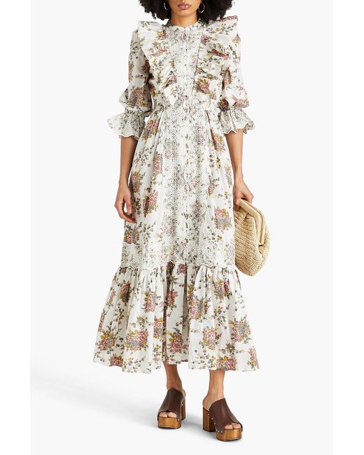byTiMo Natural Ruffled Floral-print Cotton Maxi Dress