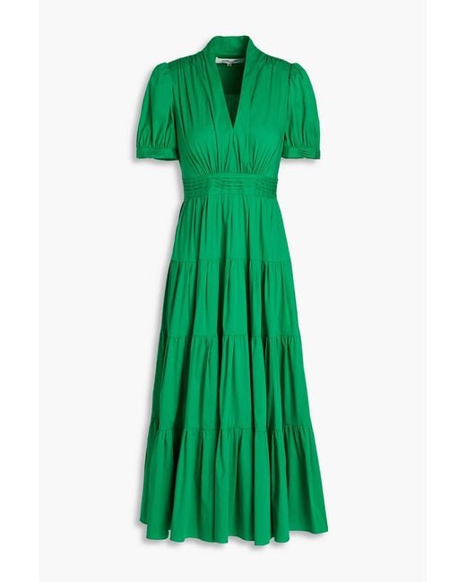 Diane von Furstenberg Green Darby Tiered Cotton-Blend Poplin Midi Dress