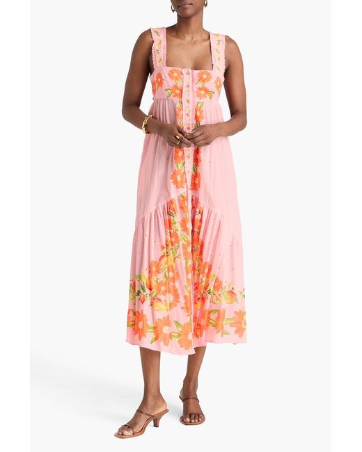Farm Rio Pink Floral-Print Cotton-Gauze Midi Dress