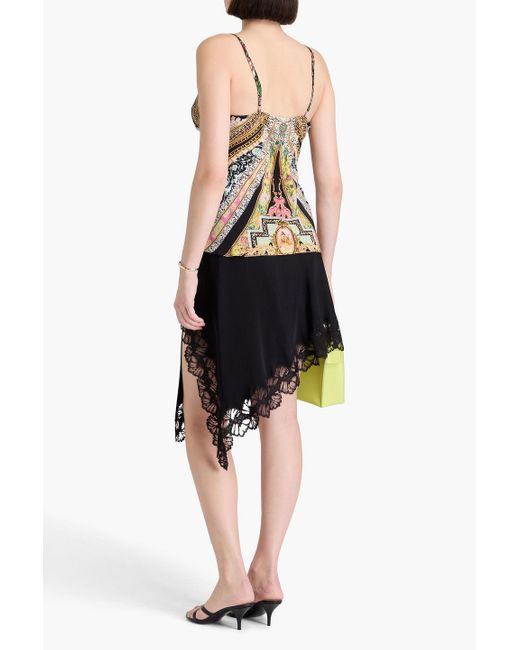 Camilla Black Crystal-embellished Printed Silk Crepe De Chine Camisole