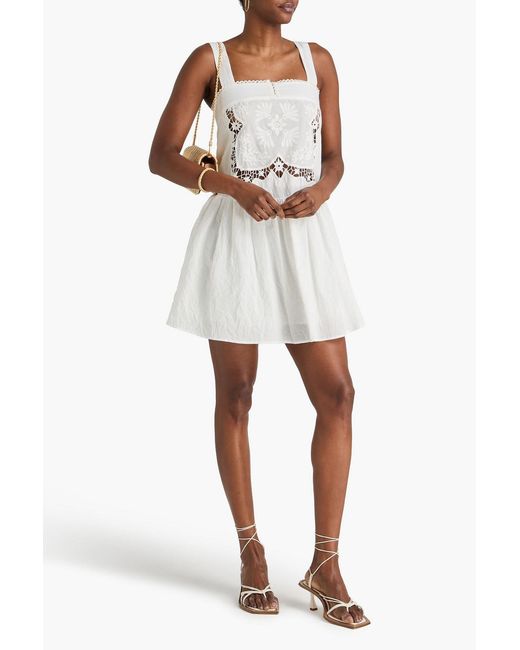 Claudie Pierlot White Macramé Lace-paneled Cotton-gauze Mini Dress