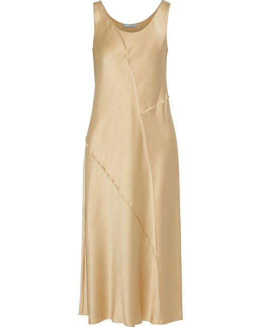 Vince Metallic Silk-satin Midi Dress Gold