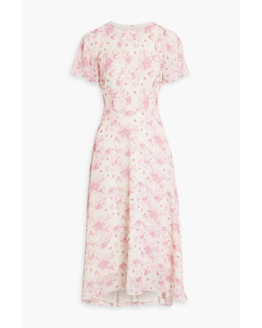 Mikael Aghal Pink Floral-print Chiffon Midi Dress