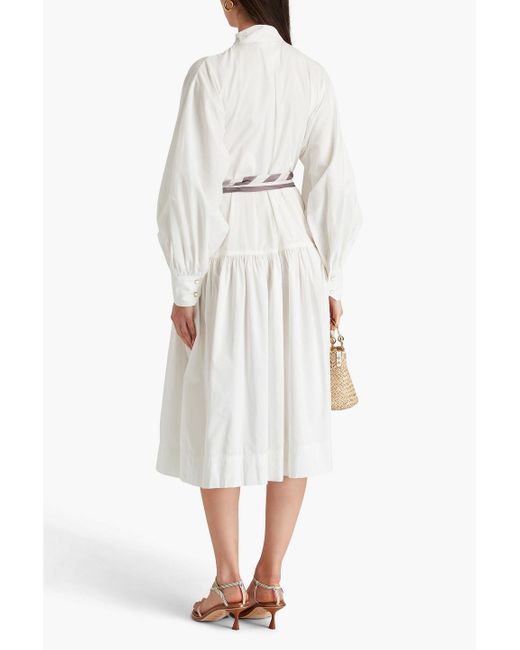 Zimmermann Blue Pussy-bow Cotton And Silk-blend Poplin Midi Shirt Dress