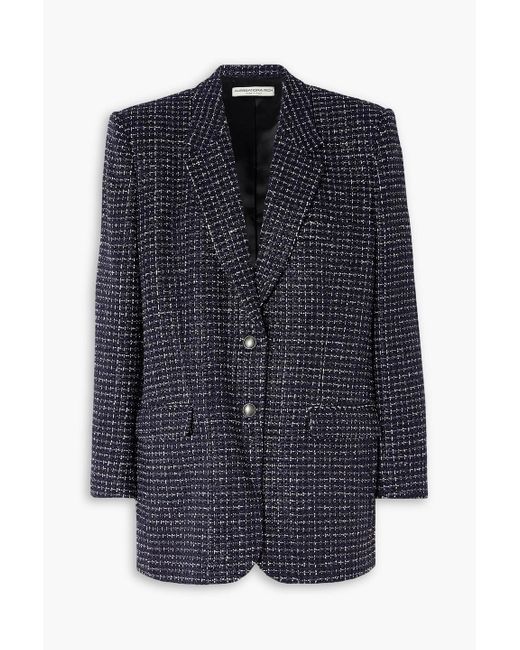 Alessandra Rich Blue Oversized Sequin-Embellished Metallic Tweed Blazer