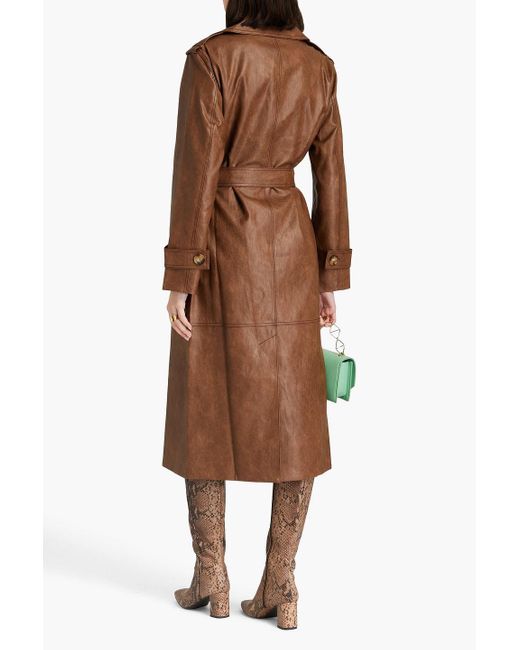 Rejina Pyo Brown Belted Double-breasted Faux Leather Trench Coat