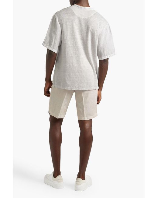 120% Lino White Button-detailed Linen Shirt for men