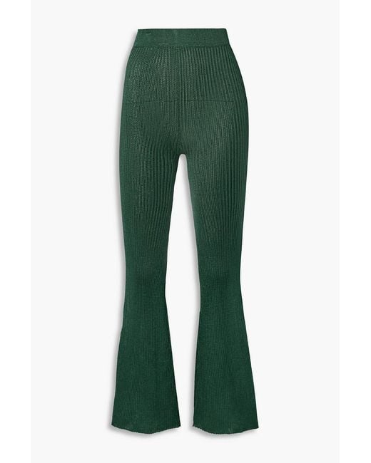 Calle Del Mar Green Ribbed-Knit Flared Pants
