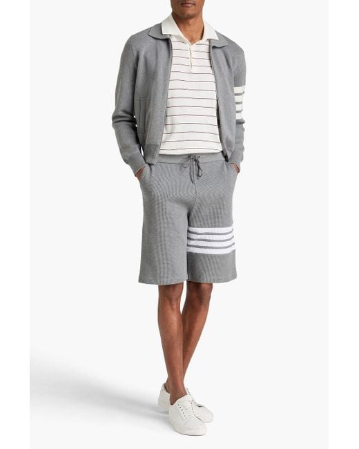 Thom Browne Gray Striped Waffle-Knit Cotton Drawstring Shorts for men