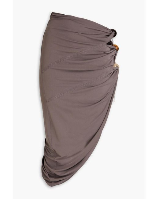 Jacquemus Brown Asymmetric Bead-embellished Stretch-jersey Midi Skirt