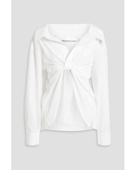 T By Alexander Wang White Asymmetric Twist-front Cotton-poplin Shirt