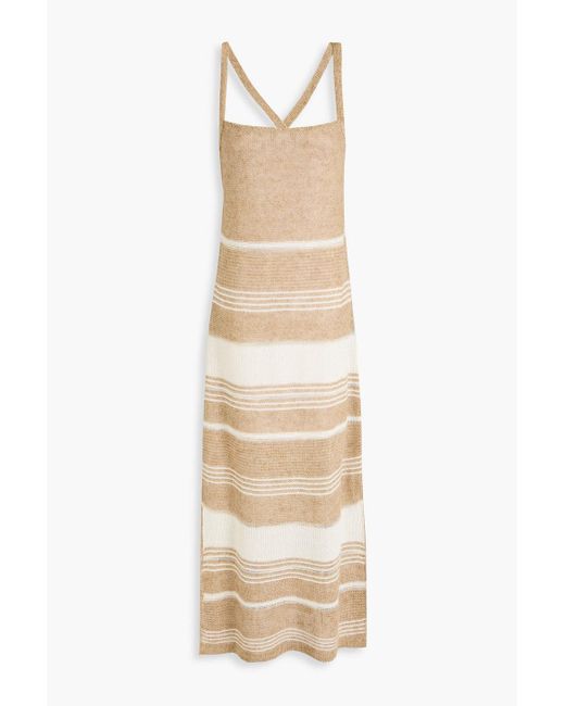 Fabiana Filippi White Metallic Striped Linen And Wool-blend Maxi Dress