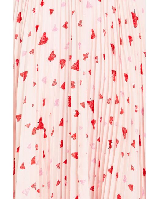 RED Valentino Pink Pleated Printed Crepe De Chine Midi Skirt