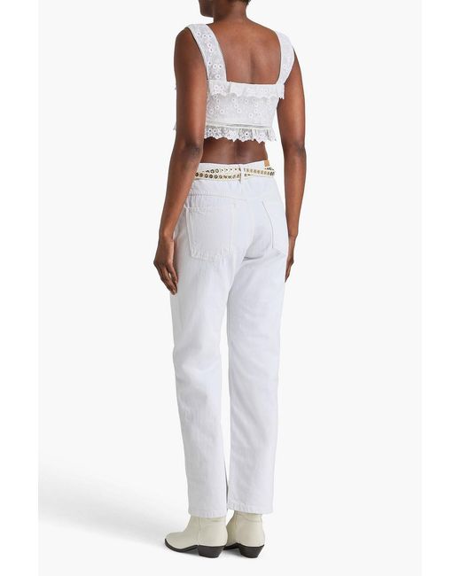Isabel Marant White Cropped Ruffled Cotton And Silk-Blend Lace Top