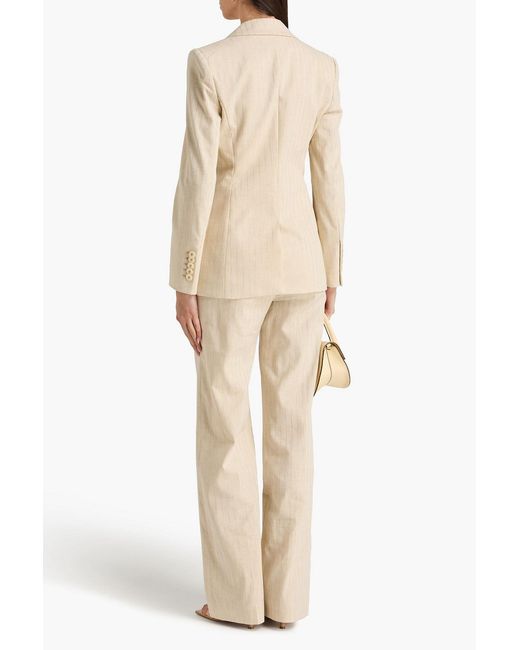 Veronica Beard Natural Gaya Double-Breasted Pinstriped Cotton-Blend Blazer