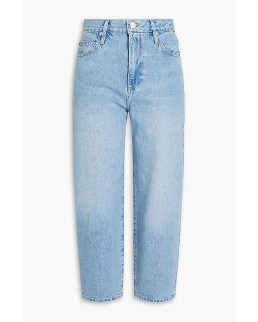 FRAME Blue Barrel Cropped Printed High-rise Tapered Jeans
