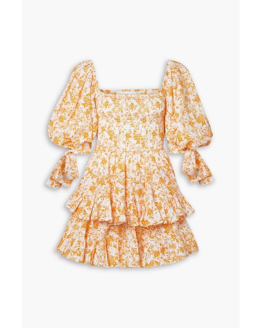 Caroline Constas White Finley Ruffled Floral-print Cotton-blend Poplin Mini Dress