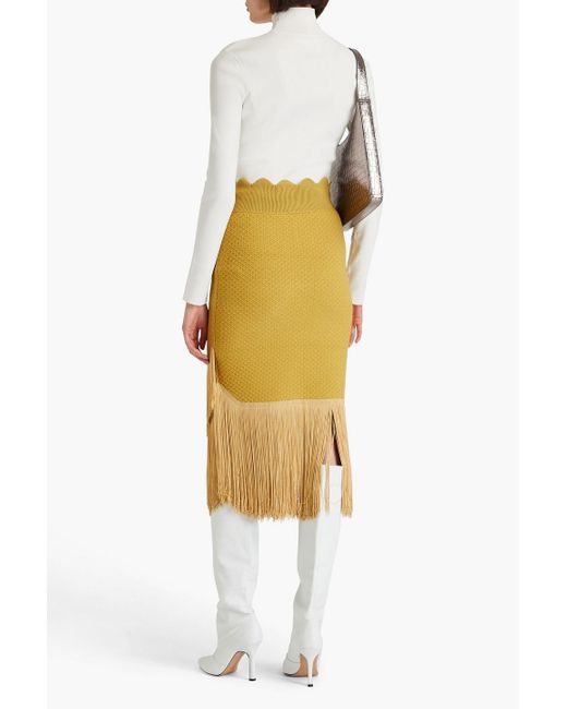 Victoria Beckham Yellow Fringed Crochet-knit Midi Skirt