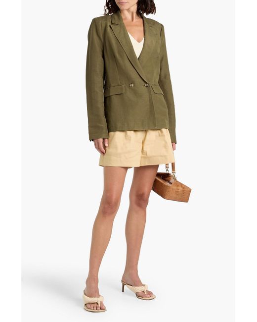PAIGE Green Dawson Double-Breasted Linen-Blend Blazer