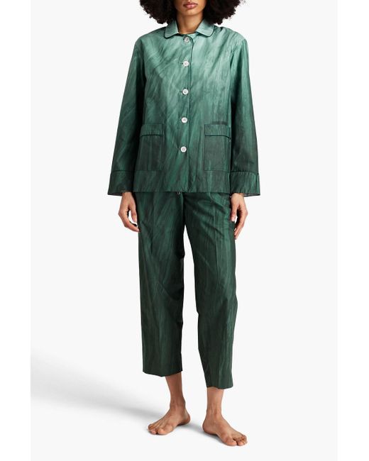 F.R.S For Restless Sleepers Green Palmer Printed Cotton-poplin Pajama Set