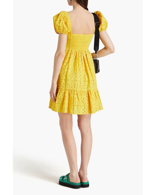 Ganni Yellow Broderie Anglaise Cotton Mini Dress