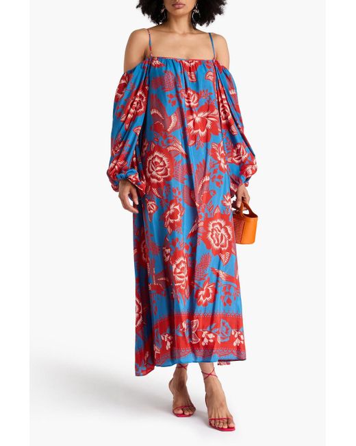 Farm Rio Red Maxikleid aus einer baumwollmischung mit floralem print und cut-outs