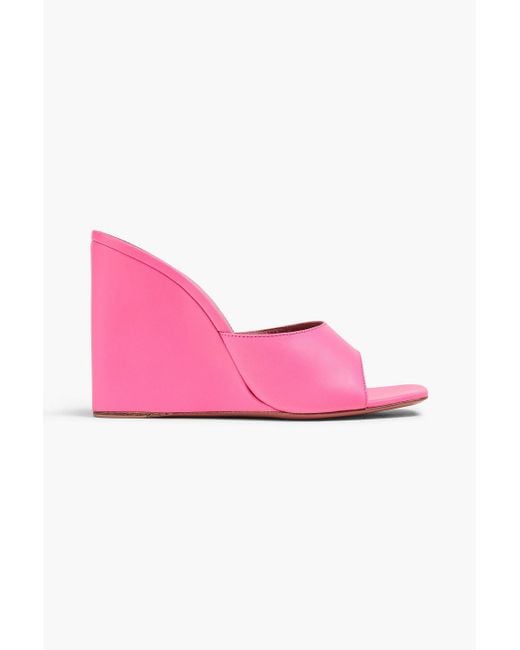 AMINA MUADDI Pink Lupita 95 Leather Wedge Mules