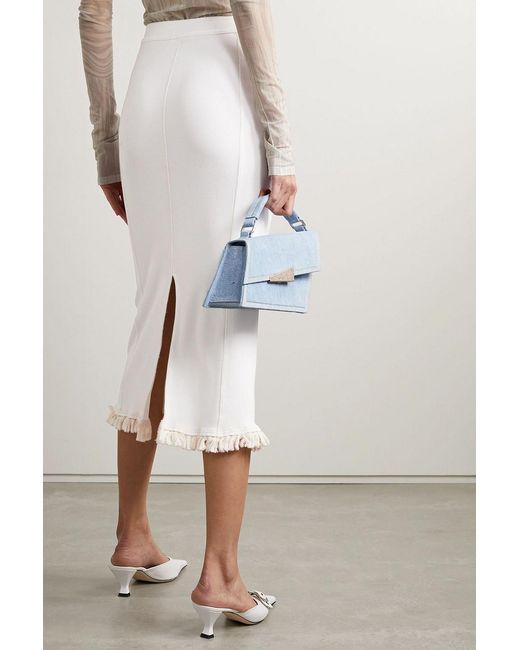 Acne White Tasseled Ribbed-knit Midi Skirt