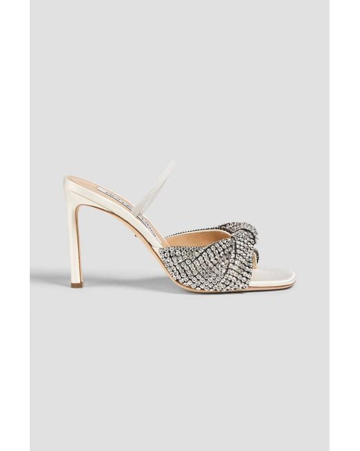 Sergio Rossi White Crystal-Embellished Twisted Satin Mules