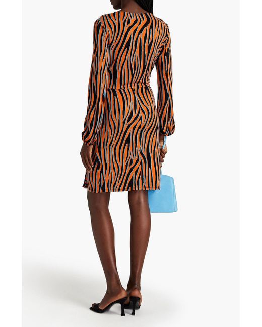 Diane von Furstenberg Orange Toronto Wrap-effect Zebra-print Jersey Mini Dress