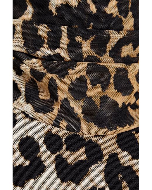 Ganni Brown Snake-print Stretch-mesh Turtleneck Top